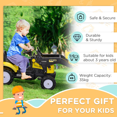 HOMCOM Pedal Go Kart Ride On Excavator W/ Front Loader Digger Four Wheels Child Toy, for 3 Years Old 