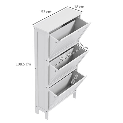 HOMCOM Narrow Shoe Cabinet with 3 Flip Drawers - White 