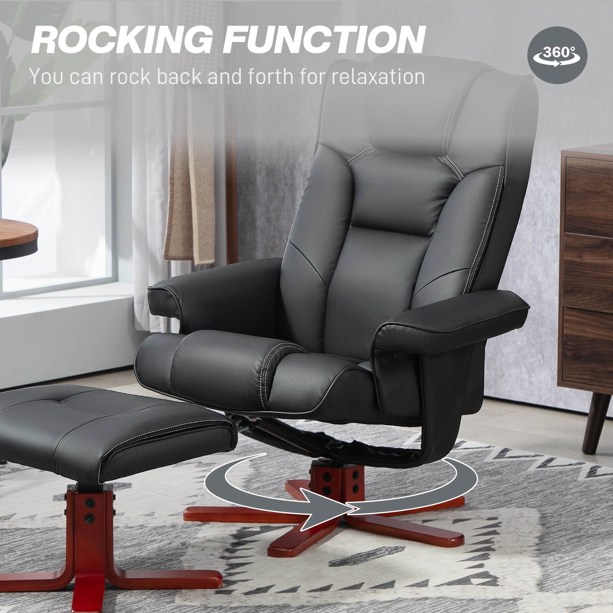 HOMCOM Faux Leather Manual Recliner and Footstool Set - Black 