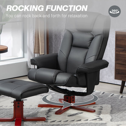 HOMCOM Faux Leather Manual Recliner and Footstool Set - Black 