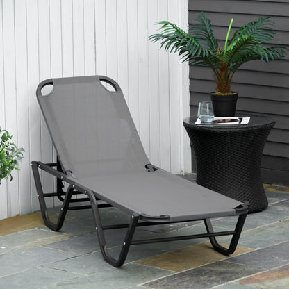 Outsunny Sun Lounger Relaxed Recliner with 5-Position Adjustable Backrest Aluminium Frame for Pool, Sun Bathing, Grey 