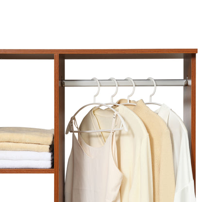 HOMCOM Open Wardrobe on Wheels, Bedroom Wardrobe with Clothes Hanging Rail, 3 Storage Shelves, Mobile Garment Rack for Cloakroom, Hallway, Walnut 