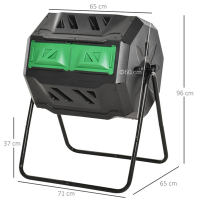 Outsunny 160L 360° Rotating Dual Chamber Composter - Black 