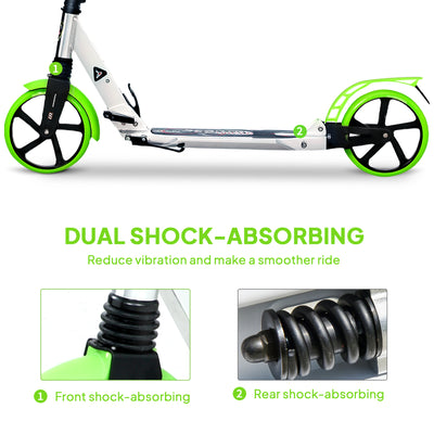 HOMCOM Folding Kick Scooter, Adjustable Ride On Scooter with 200mm Big Wheels and Double Shock Absorption, Urban Scooter for 14+ Teens Adult, Green 