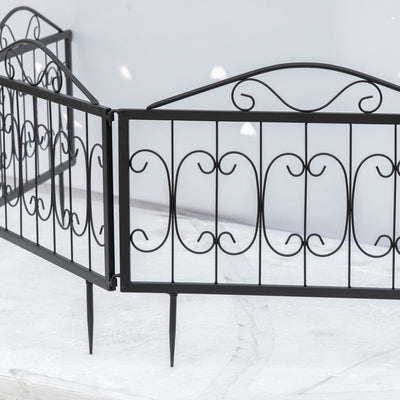 Outsunny Decorative Garden Fencing, 4PCs Outdoor Picket Fence Panels, Rustproof Metal Wire Landscape Flower Bed Border Edging Animal Barrier, Black 