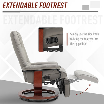 HOMCOM Manual Recliner Chair Armchair Sofa with Faux Leather Upholstered Wooden Base for Living Room Bedroom, Grey 
