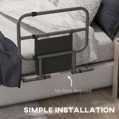 HOMCOM Folding Bed Rail for Elderly Adults, Bed Assist Rail with Storage Pocket for Disabled, Pregnant, Black 