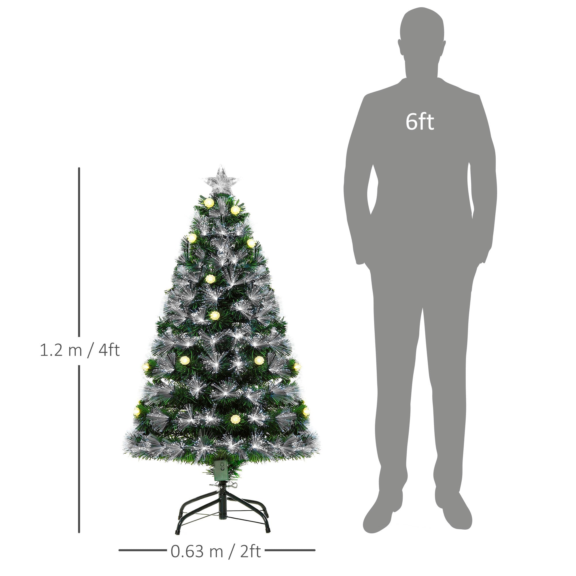 HOMCOM 4ft White Light Artificial Christmas Tree w/ 130 LEDs Star Topper Tri-Base Full Bodied Seasonal Decoration Pre-Lit Home 