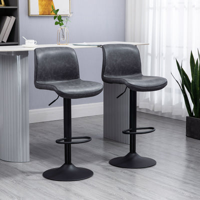 HOMCOM Set of 2 Bar Stool Adjustable Height Swivel Footrest and Base for Breakfast Bar, Kitchen and Home, Dark Grey 