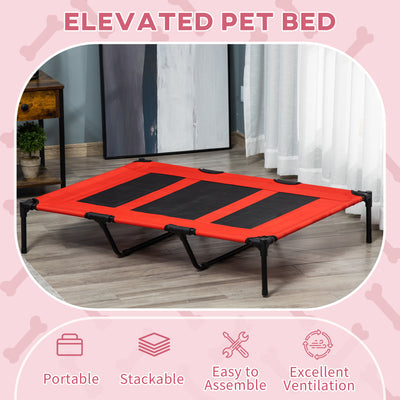 PawHut Raised Dog Bed Cooling Elevated Pet Cot with Breathable Mesh for Indoor Outdoor Use Red, XX Large, 122 x 92 x 23cm 