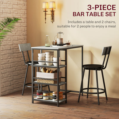 HOMCOM Three-Piece Kitchen Dining Set, with Shelves - Grey/Black 