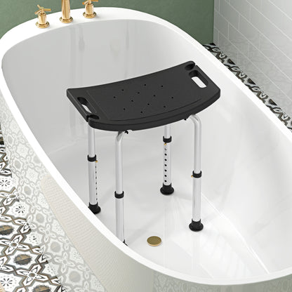 HOMCOM Height Adjustable Bath Stool, Aluminium Shower Stool with Non-Slip Pads for Elderly, Disabled, Seniors, Pregnant, Black 