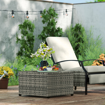 Outsunny 62 x 62cm Glass-Top Rattan Side Table - Light Grey 