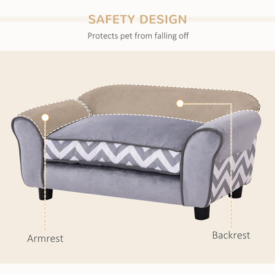 PawHut Dog Sofa Bed for XS-Sized Dogs, Cat Sofa with Soft Cushion, Pet Chair Lounge with Washable Cover, Removable Legs, Wooden Frame - Grey 