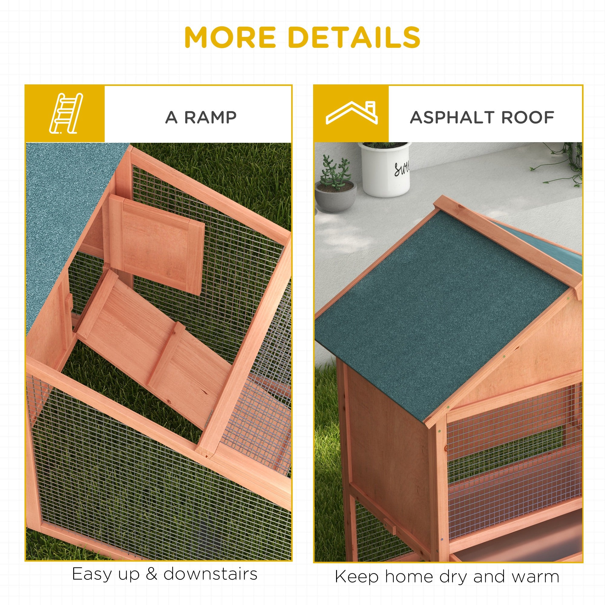PawHut 2 Tier Rabbit Hutch Outdoor, Guinea Pig Hutch, Solid Wood Bunny House, Water Resistant Asphalt Roof Ramp Sliding tray 144 x 64.5 x 100 cm 