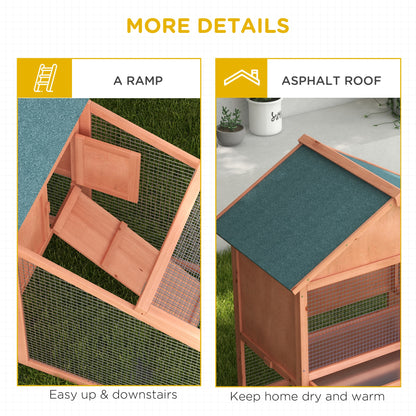 PawHut 2 Tier Rabbit Hutch Outdoor, Guinea Pig Hutch, Solid Wood Bunny House, Water Resistant Asphalt Roof Ramp Sliding tray 144 x 64.5 x 100 cm 