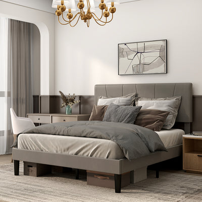 HOMCOM Double Velvet-Feel Headboard Bed Frame - Grey 