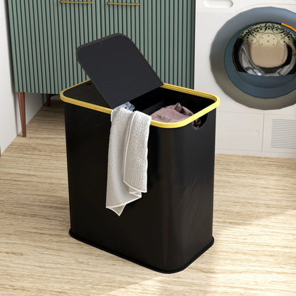 HOMCOM Double Laundry Basket With Lid, 80L Collapsible Laundry Hamper with Groove Handles, Washing Basket for Bathroom, Bedroom, Laundry Room, Black 