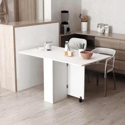 HOMCOM Folding Dining Table, Drop Leaf Table with 2-Tier Shelves, Rolling Casters, for Small Spaces, Kitchen, White 