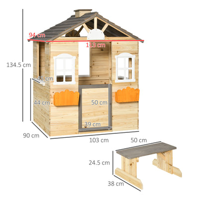 Outsunny Wooden Playhouse for Kids Outdoor Wendy House with Door, windows, Bench, Service Stations, Flowerpot Holder, For Ages 3-7 Years 