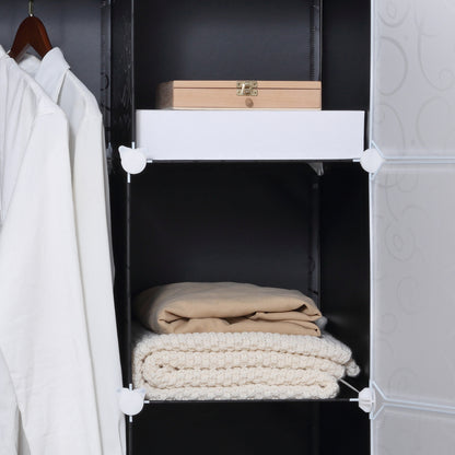 HOMCOM Portable Wardrobe for Bedroom, 15 Cube Closet with Hanging Rail, Modular Storage Cabinet, Plastic Armoire for Space Saving, White and Black 