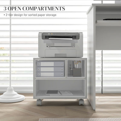 HOMCOM Three-Compartment Printer Cabinet, with Wheels - White 