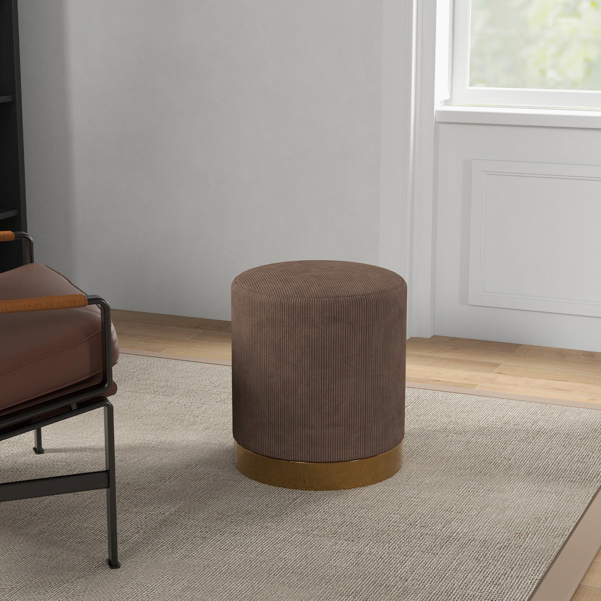 HOMCOM Soft Padded Corduroy Footstool - Light Brown