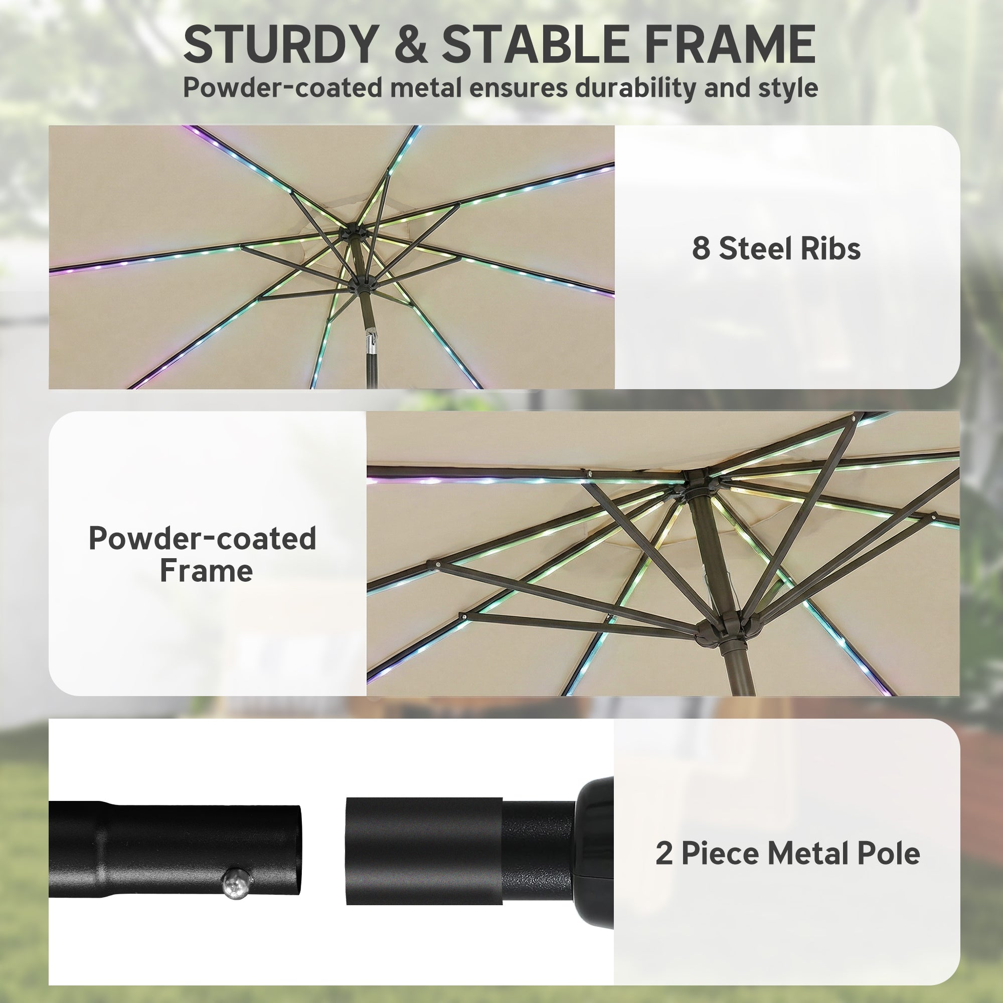 Outsunny 3 m Garden Parasol Umbrella with 112 Solar Powered LED Lights, Patio Umbrella with Crank Handle, Beige 
