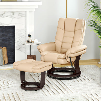HOMCOM Faux Leather 135\'c2\'b0 Reclining Chair and Footstool - Beige 