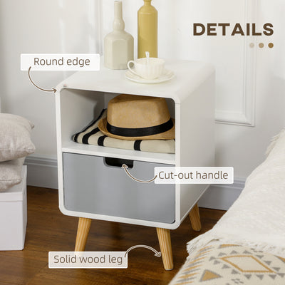 HOMCOM Wooden Bedside Table End Nightstand With Drawer Wood Lamp Desk Storage Unit Bedroom Scandinavian Nordic Style, Set of 2 