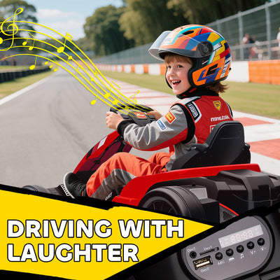 AIYAPLAY 24V Electric Go Kart, Drift Kart with Adjustable Seat, Slow Start, 5-Point Harness, Music, Horn, for 6-12 Years, Red 
