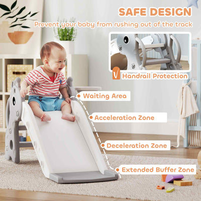 AIYAPLAY 3 in 1 Kids Slide with Climber, Basketball Hoop and Ball, Giraffe Shape Climber Slide for Indoor Kids Age 1-3, Grey 