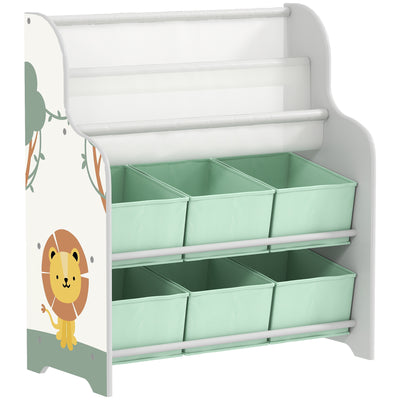 AIYAPLAY Kids Storage Unit, Toy Organiser with 6 Fabric Drawers and 2-Tier Sling Book Rack for Bedroom, Playroom, Nursery, Green 