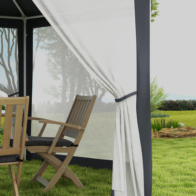 Outsunny 4M Hexagon Gazebo, Netting Party Tent, Patio Canopy Outdoor Event Shelter for Activities, Shade Resistant, Dark Grey 