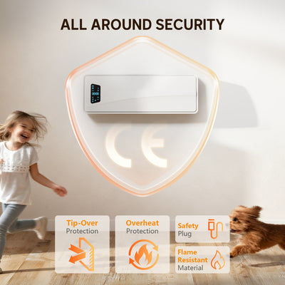 HOMCOM 2000W PTC Ceramic Fan Heater, Wall Mounted, 30° Oscillation, 54L x 18.7W x 14.5H cm - White
