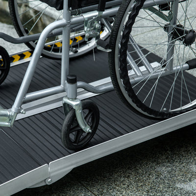 HOMCOM Wheelchair Ramp, 152L x 73Wcm, 272KG Capacity, Folding Aluminium Threshold Ramp with Non-Skid Surface, Transition Plates Above and Below for Home, Steps, Stairs, Curbs, Doorways 