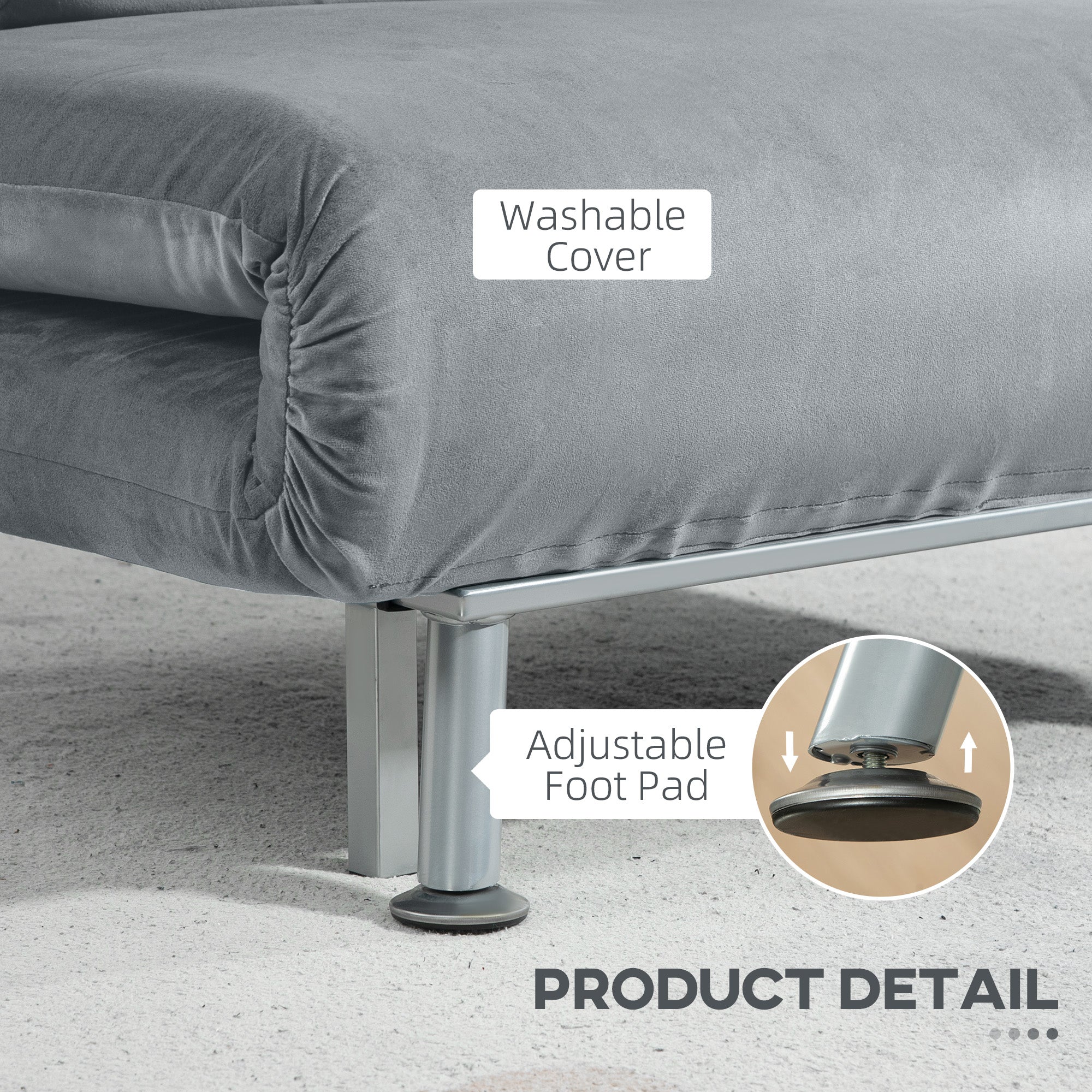 HOMCOM Single Velvet-Feel Sleeper Chair - Grey 