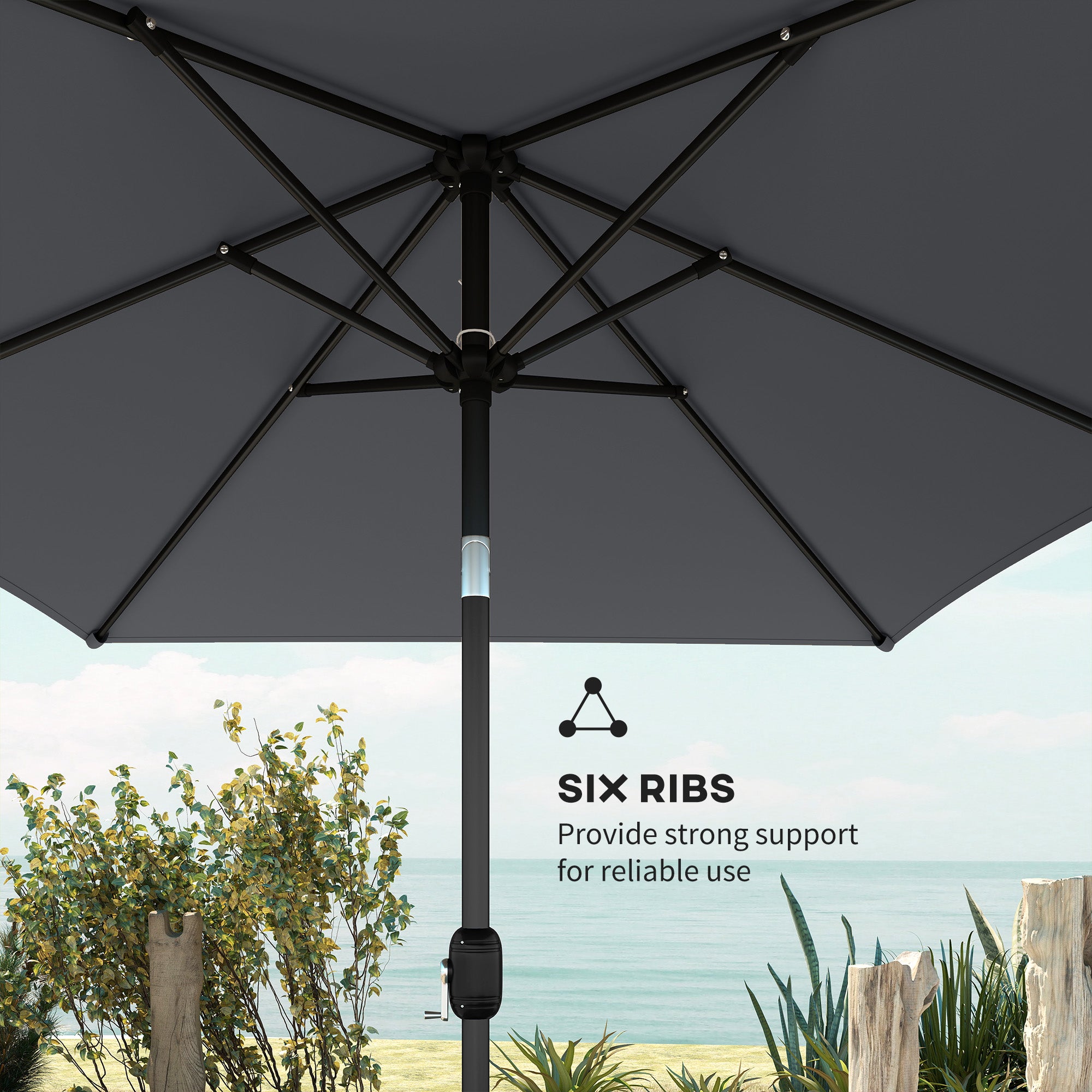 Outsunny Garden Parasol, Parasol Umbrella with Crank Handle, Tilt Function, Polyester Canopy, Dark Grey 