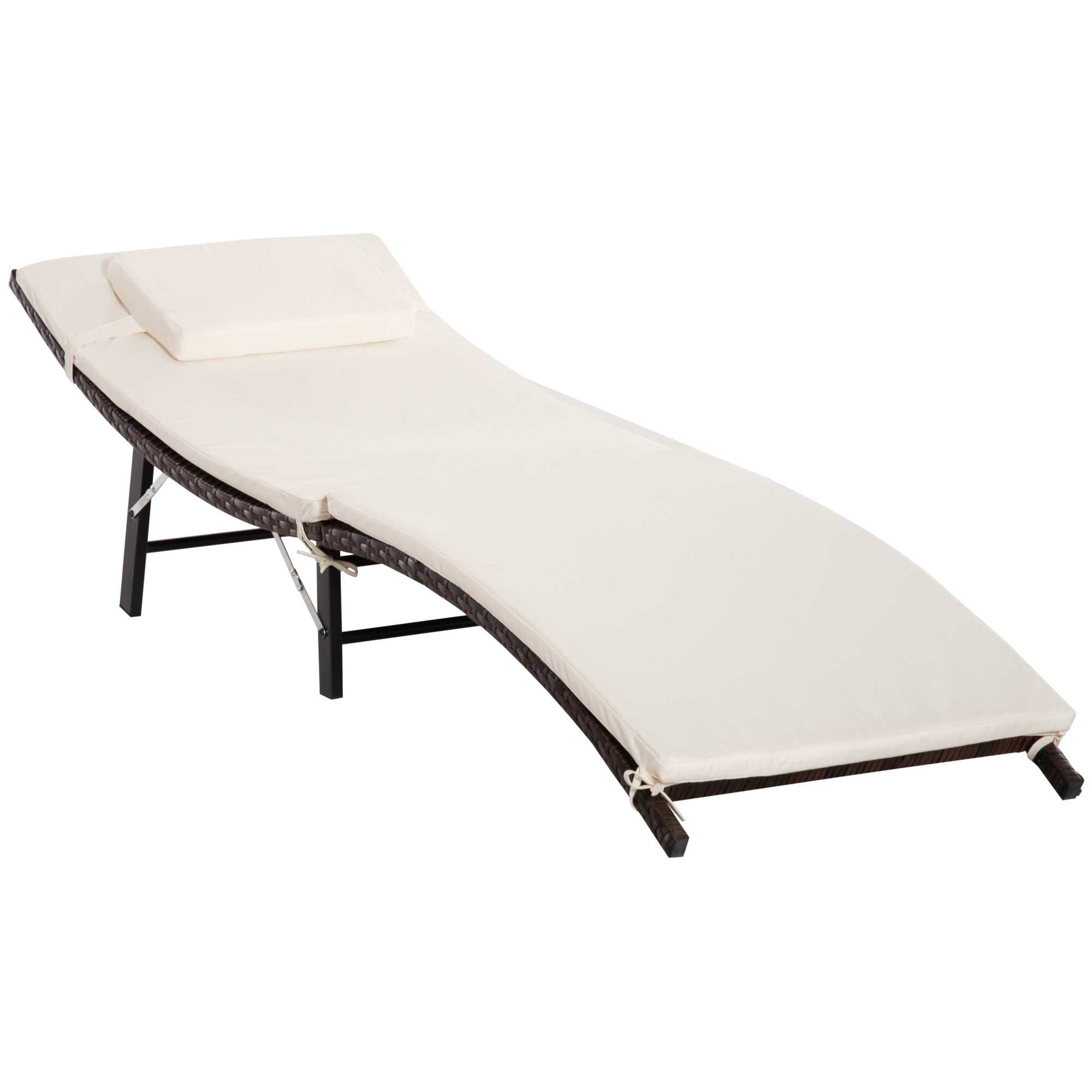Outsunny Rattan Folding Sun Lounger Outdoor Chair with Cushion and Pillow Cream White 