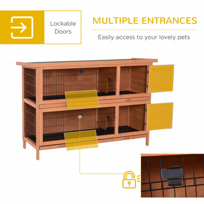 PawHut Rabbit Hutch Outdoor Guinea Pig Hutch Bunny Cage with No-Leak Trays, Divider, 136 x 50 x 93cm, Orange 