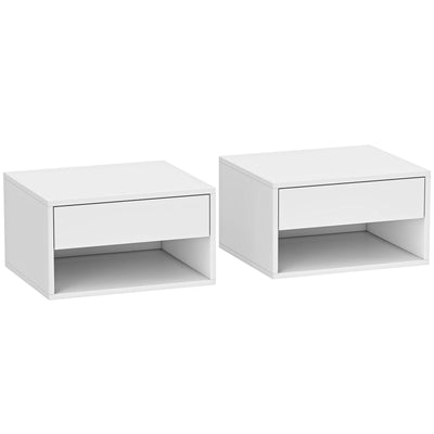 HOMCOM Set of Two Floating Bedside Tables - White 