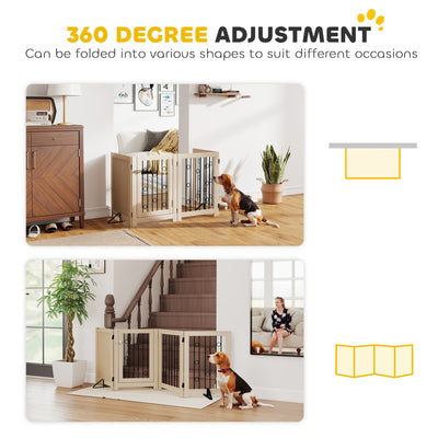 PawHut 4 Panel Freestanding Pet Gate, Indoor Dog Barrier with Lockable Door, Support Feet, 360° Flexible Hinges, Oak 