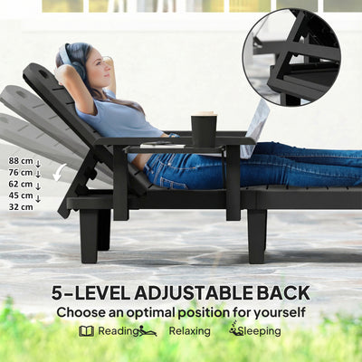 Outsunny Set of 2 Reclining Sun Loungers, 5 Positions Adjustable Outdoor Chaise Lounge Chair with Armrests, Black 