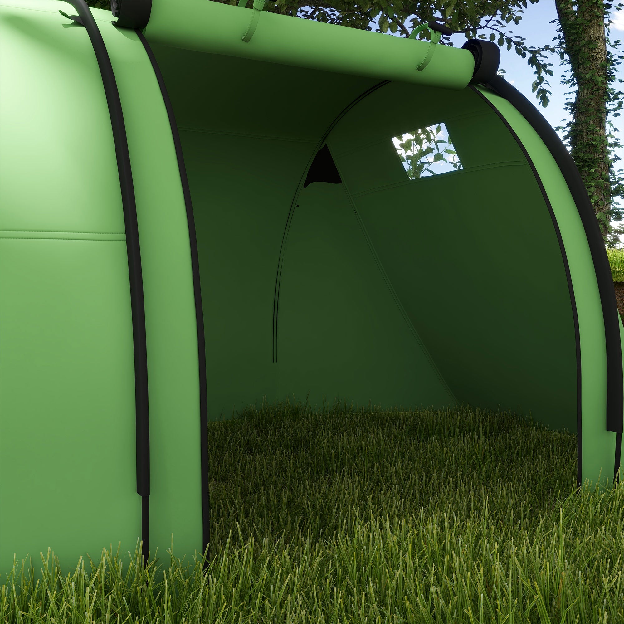 Outsunny Four Man Duo Room Tunnel Tent, with Accessories - Green 