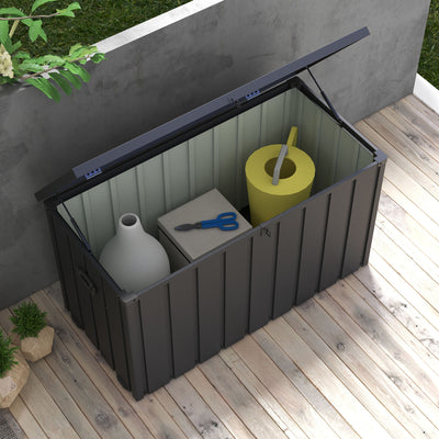 Outsunny 450L Galvanised Steel Garden Storage Box, with Wheels - Dark Grey 