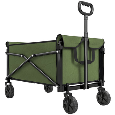 Outsunny 81L Festival Trolley on Wheels, Compact Garden Folding Trolley Cart with Adjustable Handle 80L Green 
