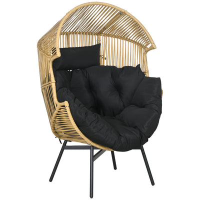 Outsunny String Rattan Egg Chair, with Padded Seat Cushion - Sand/Black 