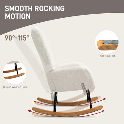 HOMCOM Teddy Fleece Rocking Chair - Cream White 