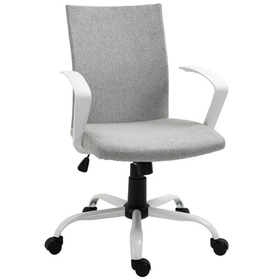 Vinsetto Office Chair Linen Swivel Computer Desk Chair Home Study Task Chair with Wheels, Arm, Adjustable Height, Light Grey 