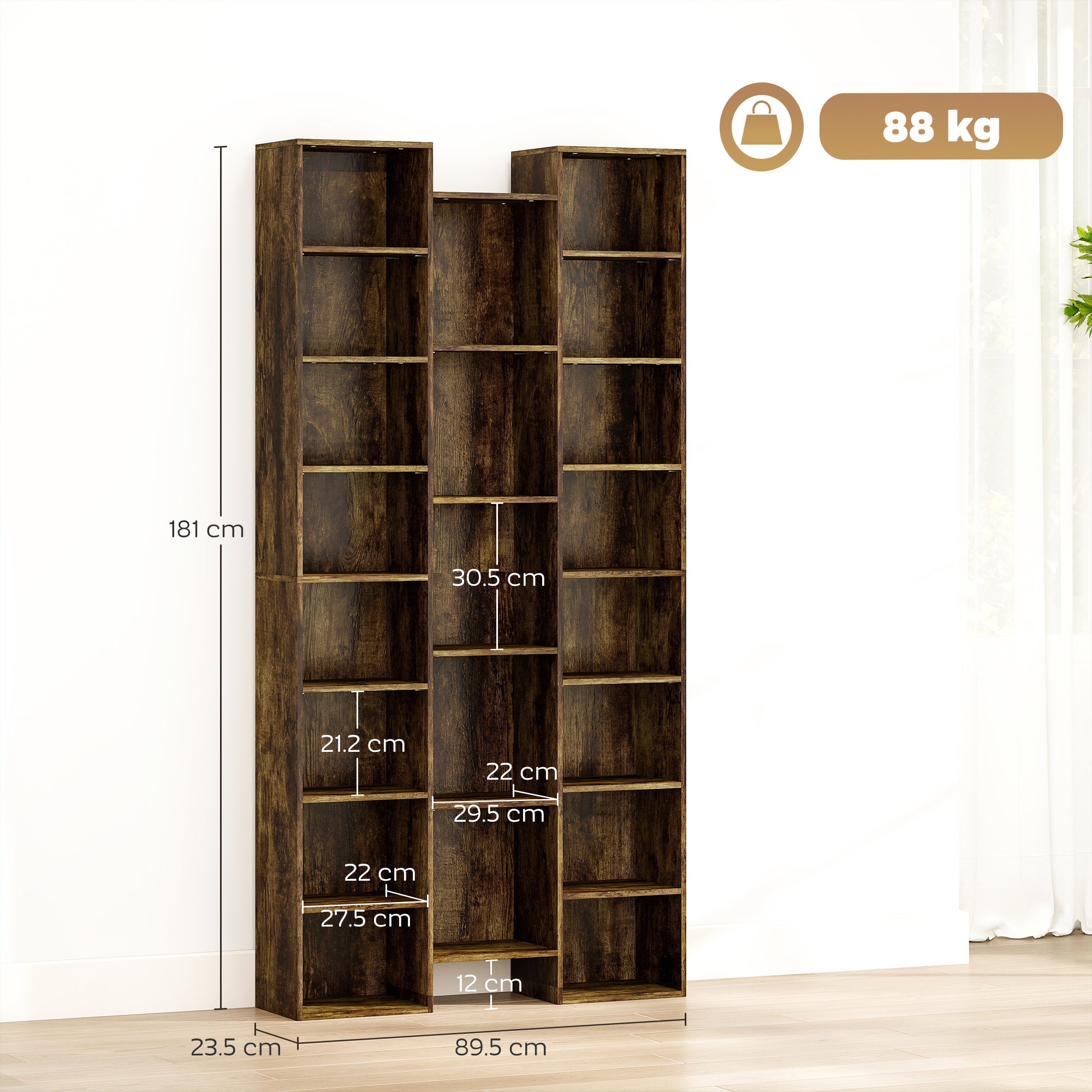 HOMCOM 21-Compartment Bookshelf - Brown 